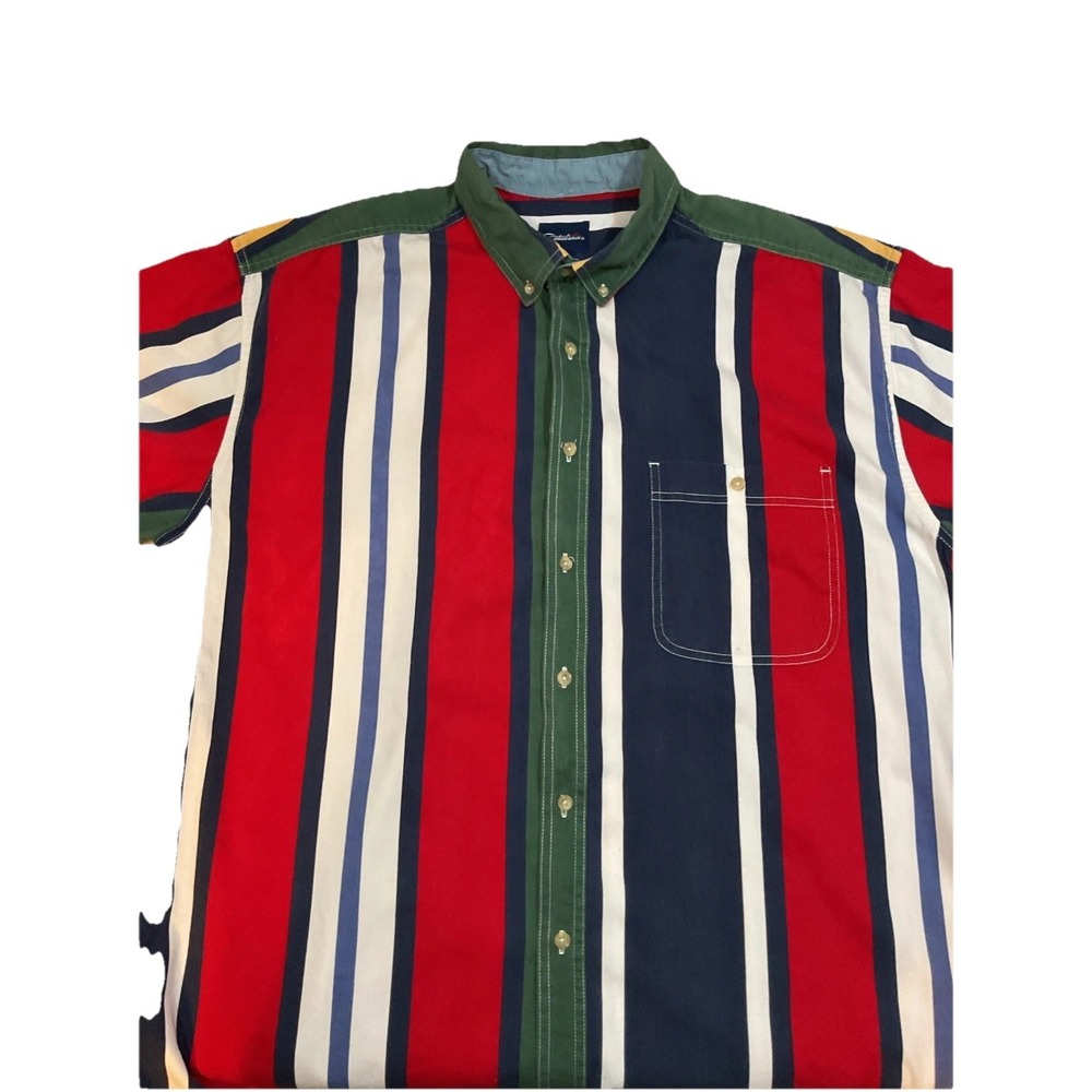 Catalina Brand Short Sleeve Button‎ Up Shirt VTG XL Striped Red Green Blue H33